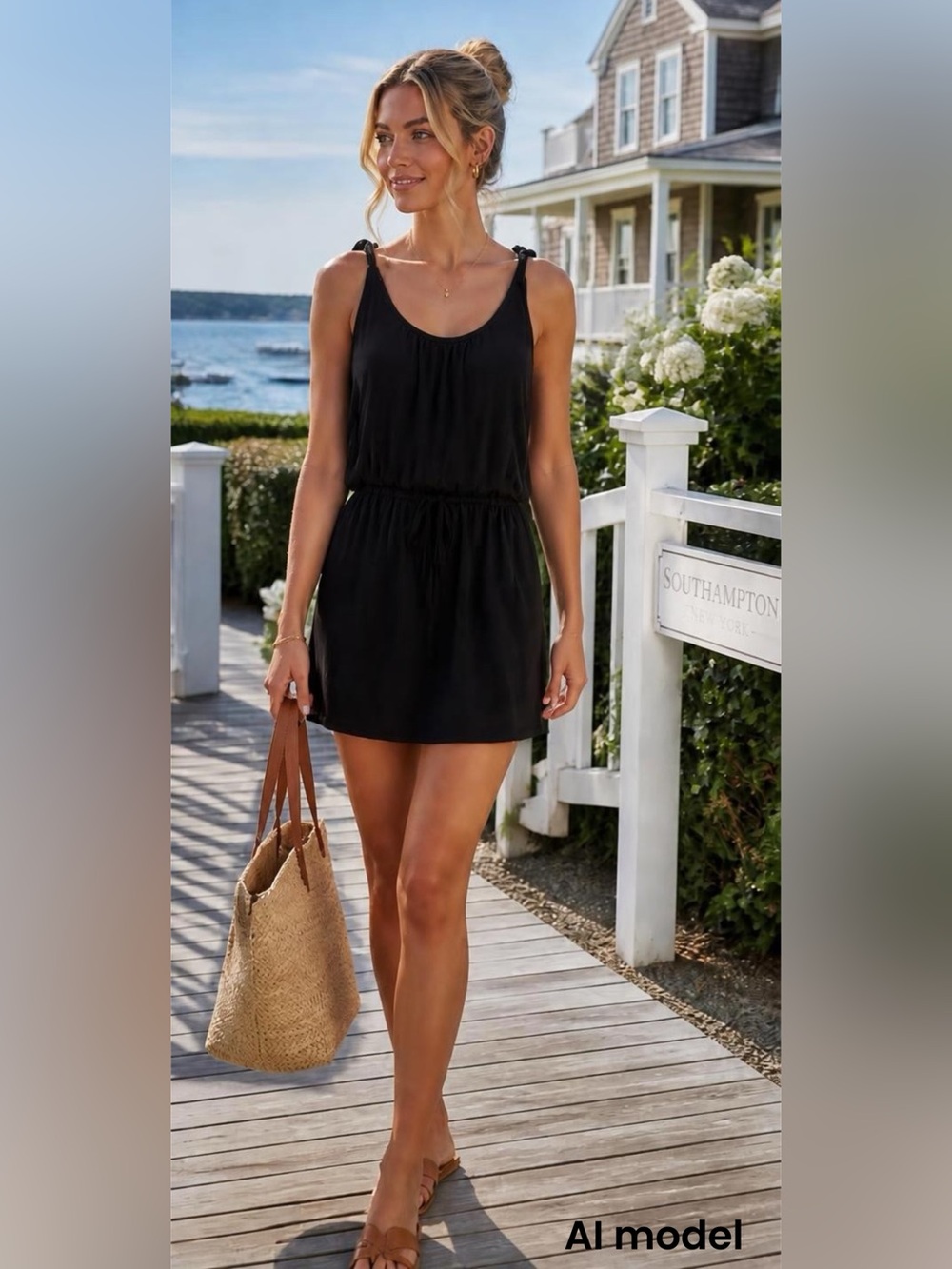 Poof! Black Drawstring Tank Mini Dress